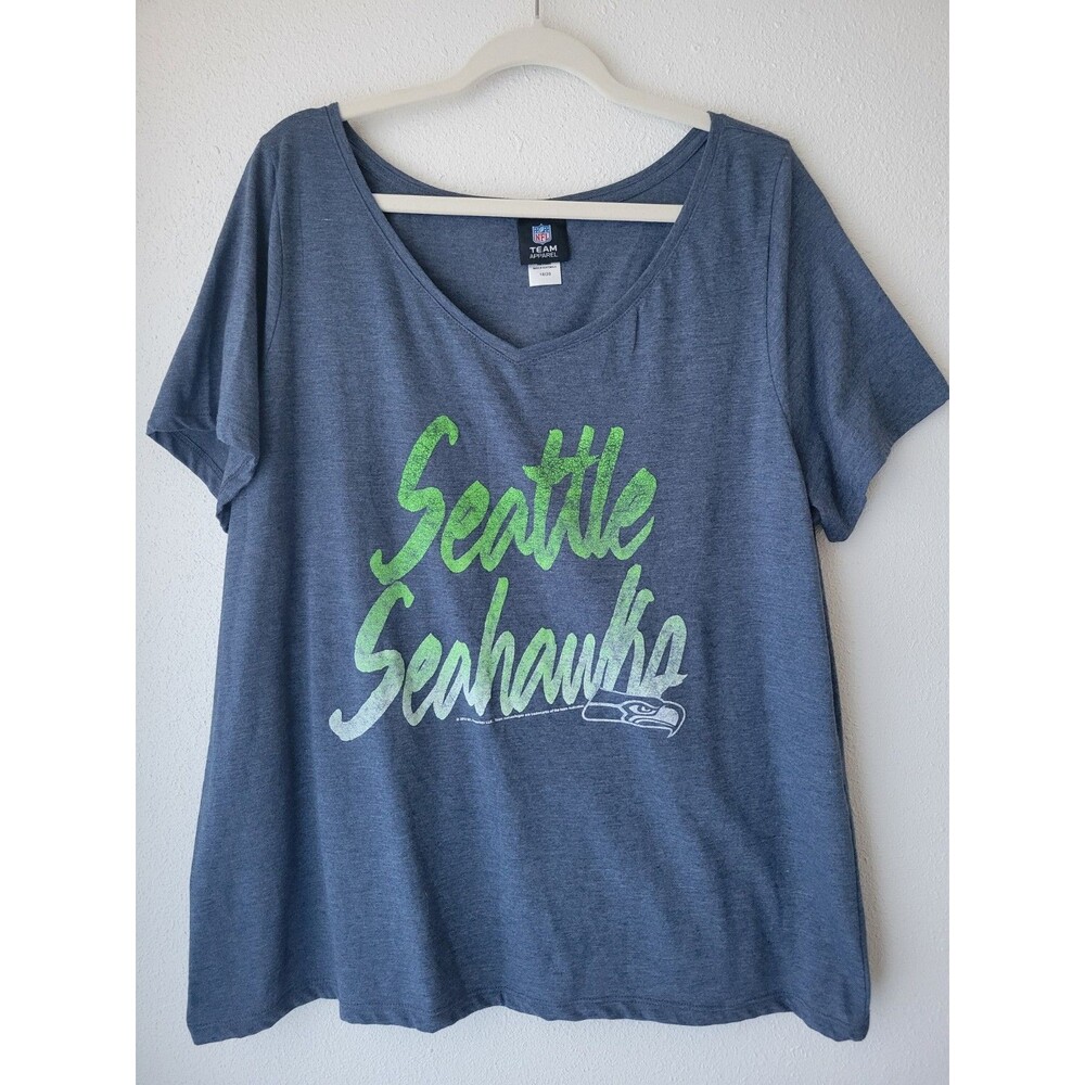 Seattle Seahawks NFL Team Apparel Womens Plus 18/20 Blue Graphic V Neck Tee